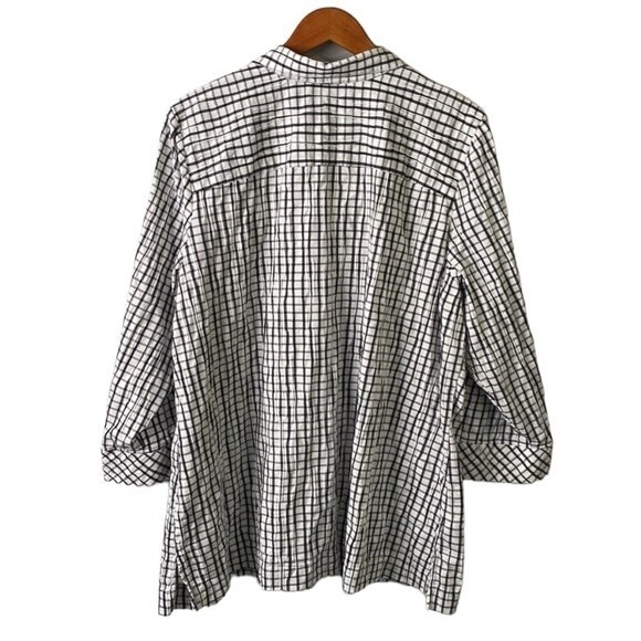 Foxcroft Germaine Crinkle Mini Check Button Up Tunic Shirt 3/4 Sleeve Textured - Picture 6 of 16